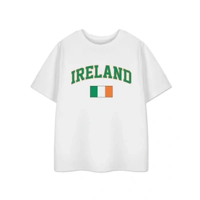 Image of Ireland Unisex Kids White T Shirt Irish Flag Graphic Design Tee for Boys &amp; Girls Sports Fan Summer Olympics Merchandise