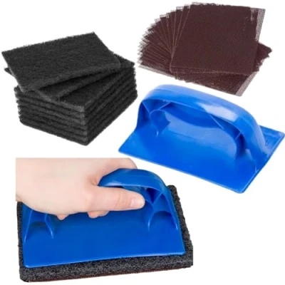 Image of (31 Pieces) Grill &amp; Griddle Cleaning Kit with Screen/Pad Holder, 10 Polish Pads, 20 Screens and Heat Resistant Holder for Safe Efficient Pads,Screens PadsHolder)
