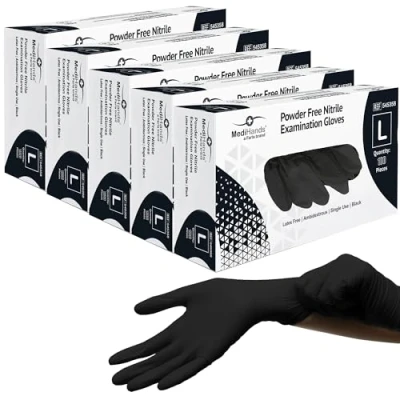 Image of Farla Medical MediHands Disposable Large Nitrile Gloves Powder Free and Latex Surgical Multi Purpose, Single Use Box of 500, Black