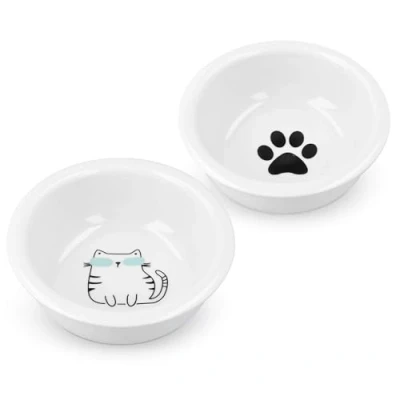 Image of Navaris Cat Bowls Set of 2 Porcelain Dog, Puppy, Kitten, Food and Water Replacement for 46946.1 Elevated Feeding Station