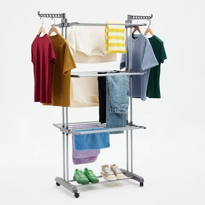 Image of Amazon Basics 40 m Indoor Clothes Dryer Tower with Foldable Wings, 72.9 126 x 64 173 cm (L W H), Silver