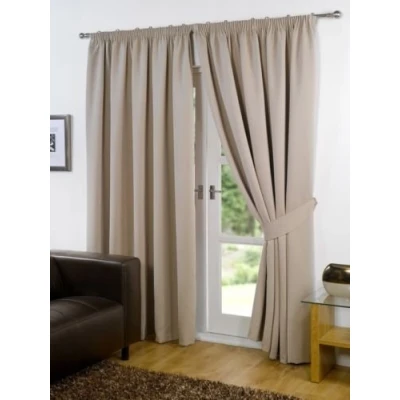 Image of viceroy bedding PAIR OF Luxury FAUX SILK Pencil Pleat Curtains INCLUDING MATCHING TIE BACKS (66&#039;&#039; x 72&#039;&#039;, Beige)