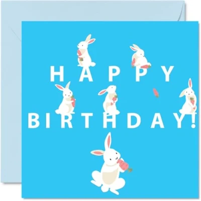 Image of Fun Birthday Cards for Women Men Cartoon Rabbit Happy Card Brother Sister Son Daughter Mum Dad Auntie Uncle, 145mm x Animal Bday Greeting