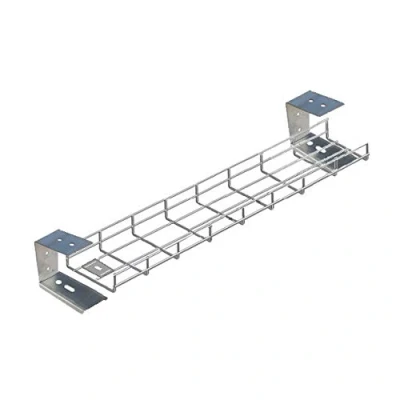 Image of Under Desk Cable Tray Basket, Wire Management for Office 800mm (80cm) w/ Brackets &amp; Fixings Silver