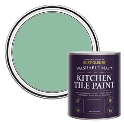Image of Rust Oleum Green water resistant Kitchen Tile Paint in Matt Finish Wanderlust 750ml