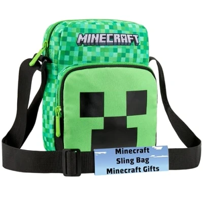Image of Minecraft Kids Shoulder Bag, Creeper Crossbody Bag with Adjustable Strap Gamer Gifts for Boys