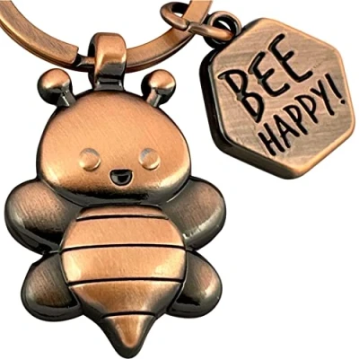 Image of LANOLU Bee Happy Keychain, Encouragement Gift, Lucky Charm Gardener Gifts, Partner Bumblebee Pendant as Metal Figurine