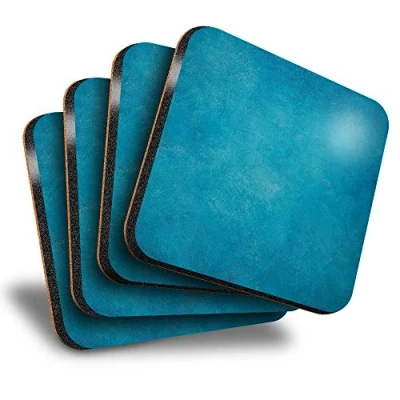 Image of Destination Vinyl ltd Great Coasters (Set of 4) Square Pretty Blue Aqua Teal Drink Glossy Coasters/Tabletop Protection for Any Table Type #2020