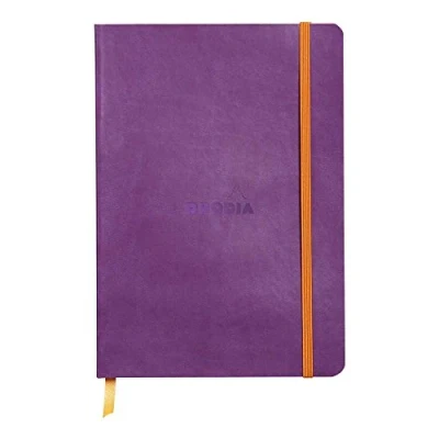 Image of RHODIA 117460C Purple Soft Notebook A5 Dotted Dot 160 pages Ivory Clairefontaine Paper 90 g/m Bookmark, Elastic Closure Faux Leather Cover Rhodiarama Collection