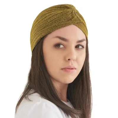 Image of CHARM Casualbox Glitter Fashion Turban Hat Twist Boho Headwrap Arabian Festival Chemo Gold