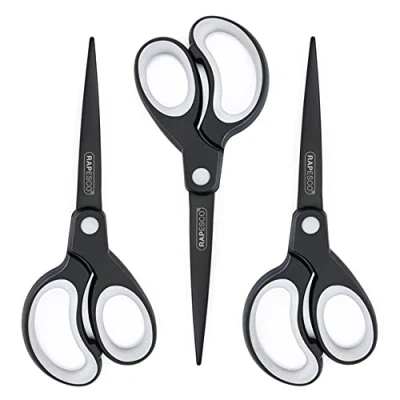 Image of Rapesco 1597 Titanium Lightweight Soft Grip Paper Scissors, Black and Light Grey, Set of 3