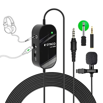 Image of SYNCO Lavalier Microphone S6M, 3.5mm Audio Monitor Port Clip on Condenser Mic Support USB Charging, 6M/19.7 FT Cable Noise Reduction for YouTube, Interview, Conference, Live Broadcast