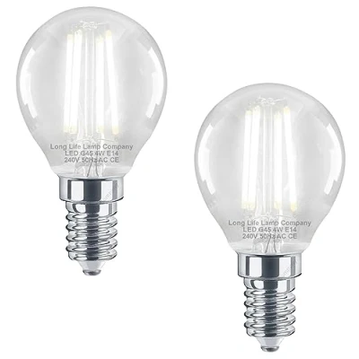 Image of Long Life Lamp Company LED Filament Golf Ball Light Bulb E14 Cool White Clear Glass Small Edison Screw 4w Pack of 2