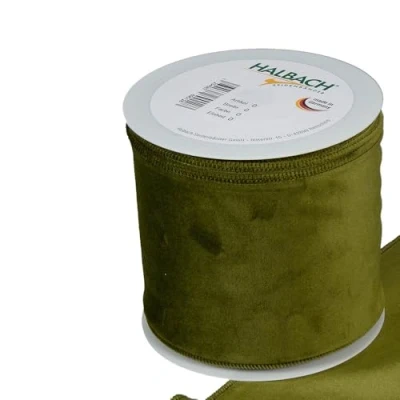 Image of FloristryWarehouse Green Christmas Velvet Fabric Ribbon 100mm (4&quot;) Wide on 8m roll Wired Edge