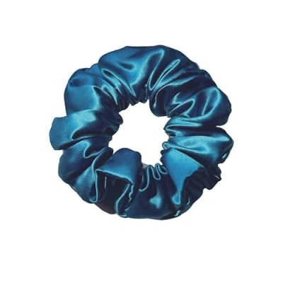 Image of townssilk Silk hair loop, 100% pure mulberry silk, 22 momme, friendly, luxurious, bouncy, ties, 1 piece peacock blue