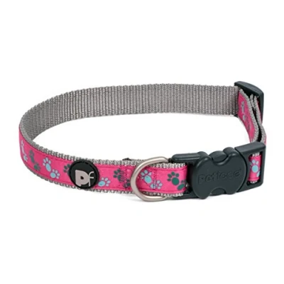 Image of Petface Paws Print Dog Collar, Medium, Cerise/Grey