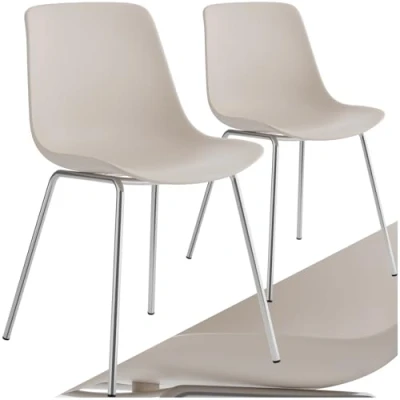 Image of TecTake® Set of 2 Dining Chairs in Classic Design with Ergonomic Plastic Seats, Chair Chrome Plated Steel Legs &amp; Non Slip Feet Ideal as Room, Kitchen Desk Taupe