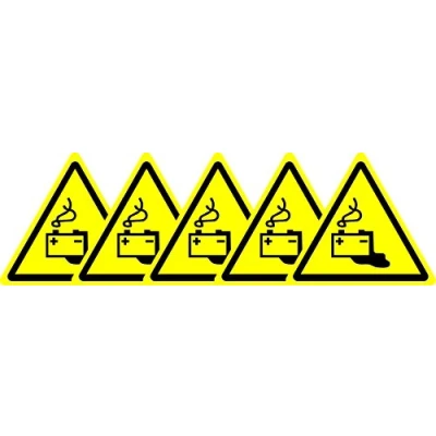 Image of ISO Safety Label Sign International Warning Battery charging Symbol Self adhesive sticker 50mm Diameter (PACK OF 5 STICKERS)