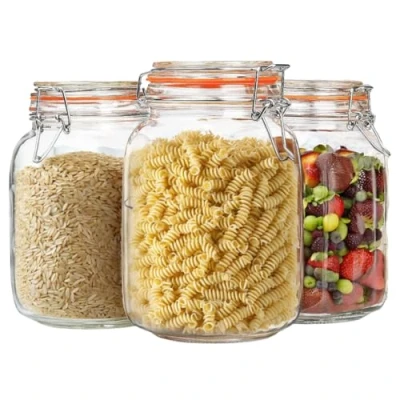 Image of Trendi Tableware Glass Jars with Airtight Metal Clip Lid 750ml/26.4oz Medium Kitchen Storage Container Round Preserving Jar for Pickling, Chutney, Jam, Coffee (3)