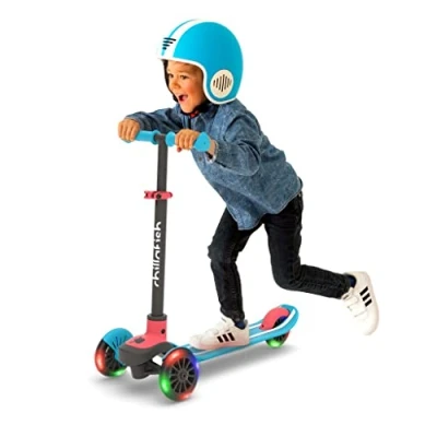 Image of Chillafish Scotti Glow 3 Blue Wheel Scooter for Kids 3+ Light Up LED Wheels &amp; Lean to Steer Safe Fun