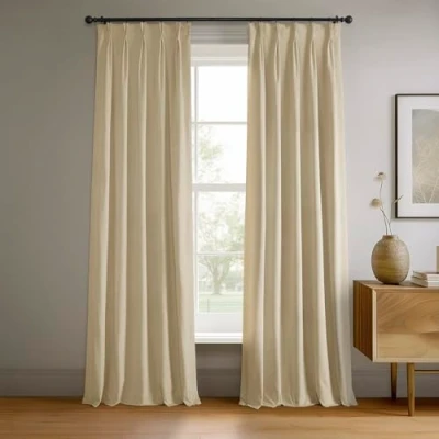 Image of HPD Half Price Drapes Signature Velvet Blackout Curtains for Bedroom 25 X 108 Pleated, VPCH 180103 FP (1 Panel) Neutral Ground