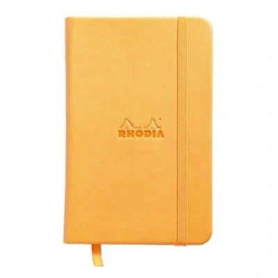 Image of RHODIA 118568C Rigid Notebook Webnotebook Orange A6 Dotted Dot 192 pages Clairefontaine Ivory Paper 90 g/m Bookmark, Elastic Closure Faux Leather Cover