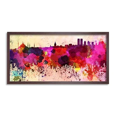 Image of Wee Blue Coo Istanbul Skyline Turkey Paint Splash Cityscape Long Panel Framed Wall Art Print