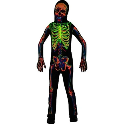 Image of amscan Childs Glow in the Dark Skeleton Jumpsuit Fancy Dress Halloween Costume (Age 4 6 Years)