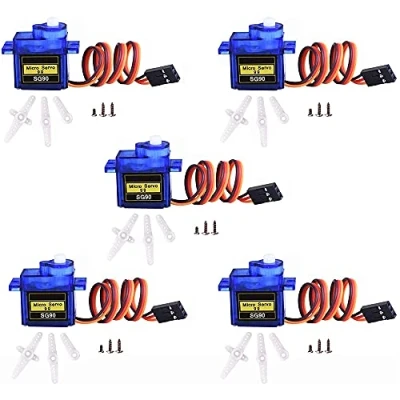 Image of MMOBIEL 5 Pcs SG90 9g Micro Servo Motor Kit for RC Drone/Car/Airplane/Helicopter/Vehicles/Robots/Compatible with Arduino Projects and Raspberry Pi Incl. Screws 15 Arms