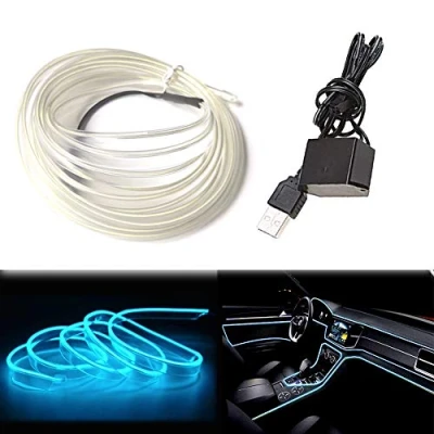 Image of Balabaxer USB EL Wire, Ice Blue, 3 m Flexible Neon Light Tube, DC 5 V Lights, Car Interior Trim, Strip for Trim Gap, Decorative