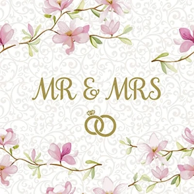 Image of 20 Napkins Mr &amp; Mrs around Pink Flowers Table Decoration Decoupage Napkin Technology 33 x cm