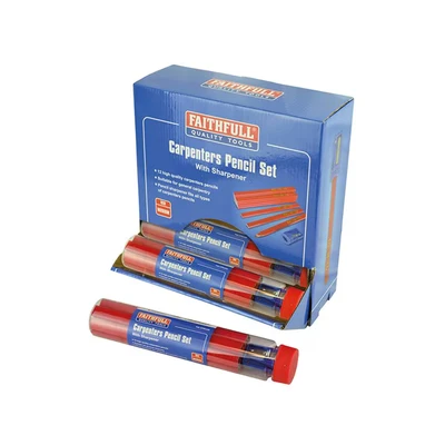 Image of Faithfull Carpenters Pencils Red (12 x Tubes of 12 + Sharpener) FAICPDISP