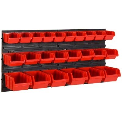 Image of vidaXL 26 Piece Workshop Shelf Set Red and Black 77x39cm Polypropylene