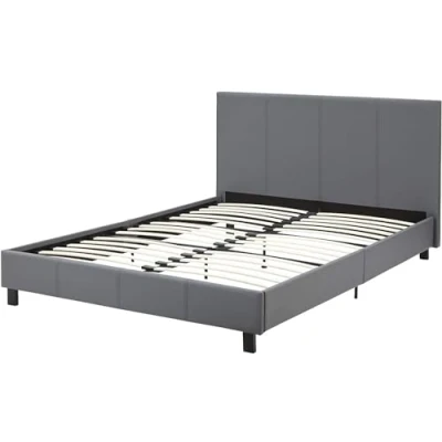 Image of Modernique Bilancio Grey Faux Leather Double 4ft6 bed Frame, Sprund Wooden Slatted BedBase, High Headboard