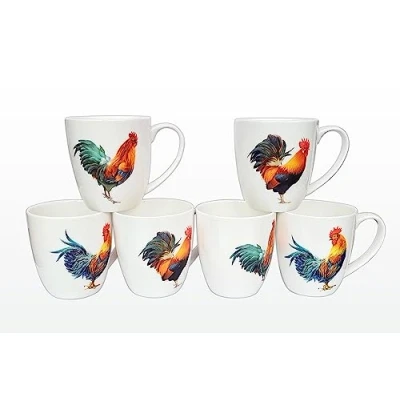 Image of heritage Set of 6 fine Bone China Assorted Rooster Design DH Mugs