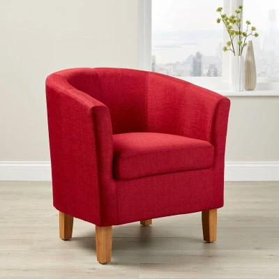 Image of Home Source Tub Accent Chair Fabric Armchair with Wooden Legs Upholstered Single Sofa for Home, Office, Living Room Sofa, Padded Foam Seat (Red)