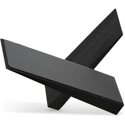 Image of Door Stop, Non Slip Made of 100% FSC Bamboo Black, Set 2 Wooden Wedges, Fixed Stopper Base with Rubber, Wedges for All Floors, Types Doors,
