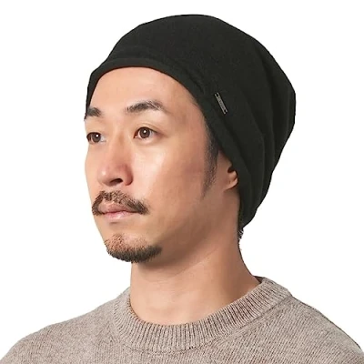 Image of 100% Pure Cashmere Slouch Beanie Hat for Men &amp; Women Woolly Knitted Slouchy Hats Warm Wool Cap All Season Black
