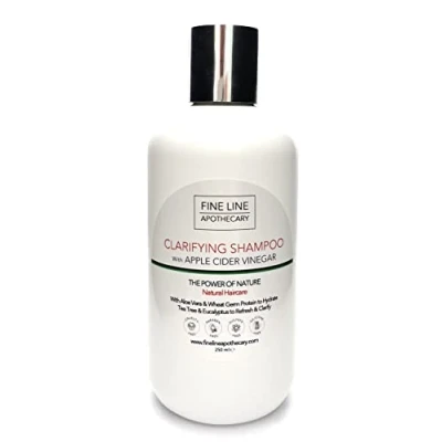 Image of Fine Line Apothecary Clarifying Shampoo 99% Natural ACV, Tea Tree, Eucalyptus. Sulfate/Parabens Free. Gentle, Concentrated. pH 5.5 For Sensitive Skin. 250ml