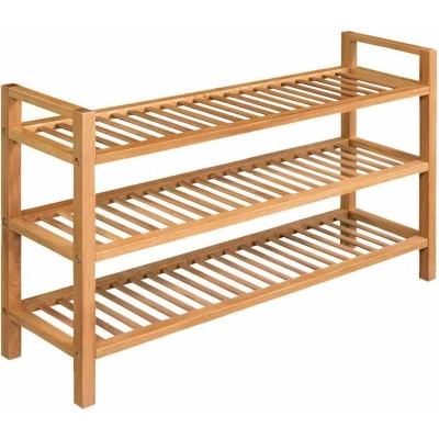 Image of vidaXL Shoe Rack with 3 Shelves 100x27x60 cm Solid Oak Wood