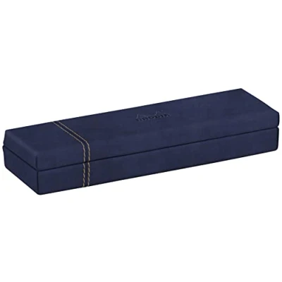 Image of RHODIA 194519C Night Blue Pencil Case 21x5.5x3 cm Orange Saddle Stitching Faux Leather Exterior Home Office Collection Rhodiarama Organization &amp; Design Storage