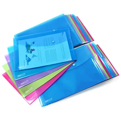 Image of Rapesco 1677 Popper Wallets, A4+ / Foolscap, Assorted Transparent Colours, Pack of 25