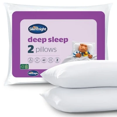Image of Silentnight Deep Sleep Pillows 2 Pack Medium Support Comfortable Hollowfibre Bed for Front, Back and Side Sleepers Machine Washable Hypoallergenic of Standard Size, White