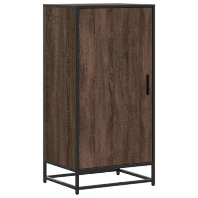 Image of vidaXL shoe rack/brown oak organiser engineered wood display cabinet with door &amp; top shelf 48x38x97.5cm ideal for office/bedroom/entryway