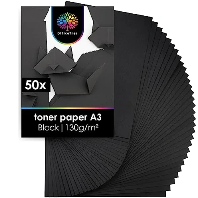 Image of OfficeTree 50x Black Paper A3 130 g/m² Craft Crafting Set Children for Designs Construction Card