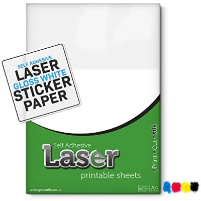 Image of 10 x Self Adhesive A4 Laser Printable Gloss White Paper Sheets for Stickers, Labels &amp; Embellishments