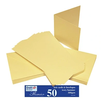 Image of Craft UK W102 6 x Inch Ivory Hammered Card and Envelope Pack of 50