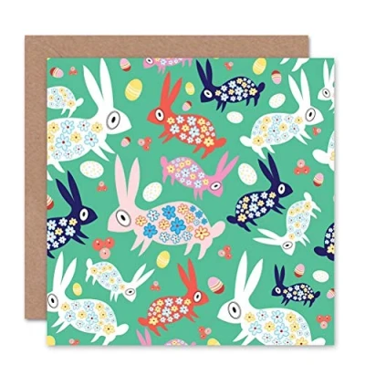 Image of Wee Blue Coo EASTER BUNNIES FLOWERS EGGS CARTOON BLANK GREETINGS CARD ART