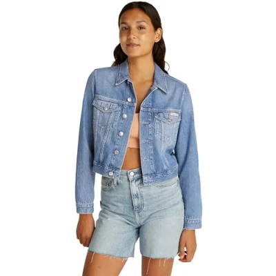 Image of Calvin Klein Jeans Cropped Trucker Denim jacket, Women&#039;s, Size: XS, light