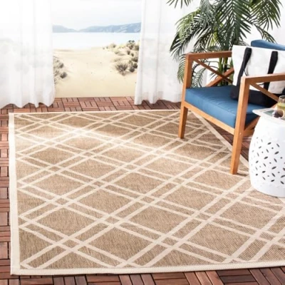 Image of SAFAVIEH Trellis Rug for Indoor &amp; Outdoor Courtyard Collection, Short Pile, in Brown and Bone color, 160 X 231 cm